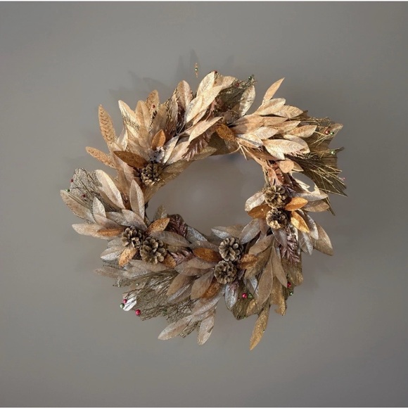 Handmade Festive Faux Wreath Door wall Decor Rattan Bells Gold Silver Pine - Picture 5 of 8